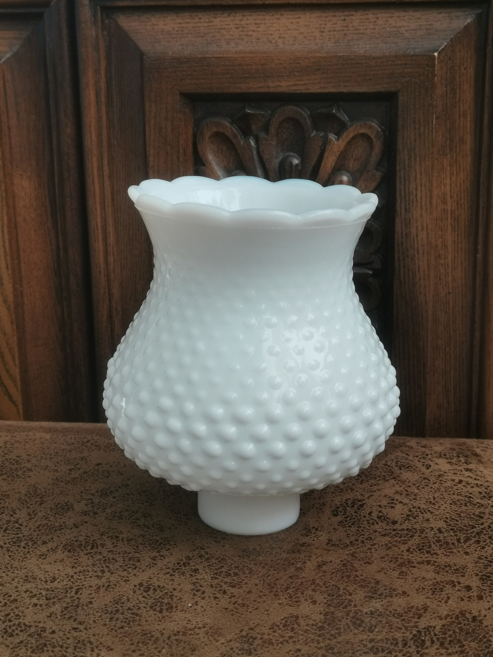 Fenton Milk Glass Hobnail Scalloped Rim Lamp Shade Cottagecore/Farmhouse Decor